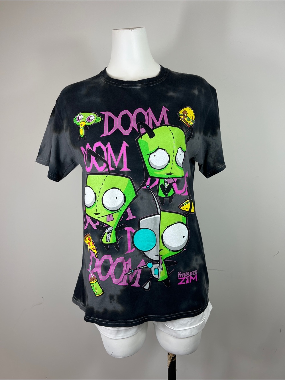 Nickelodeon Invader Zim Black Graphic Tee with Neon Green and Pink